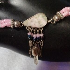 Pink Jasper and crystal ankle bracelet silver tone NWT (sku 724)